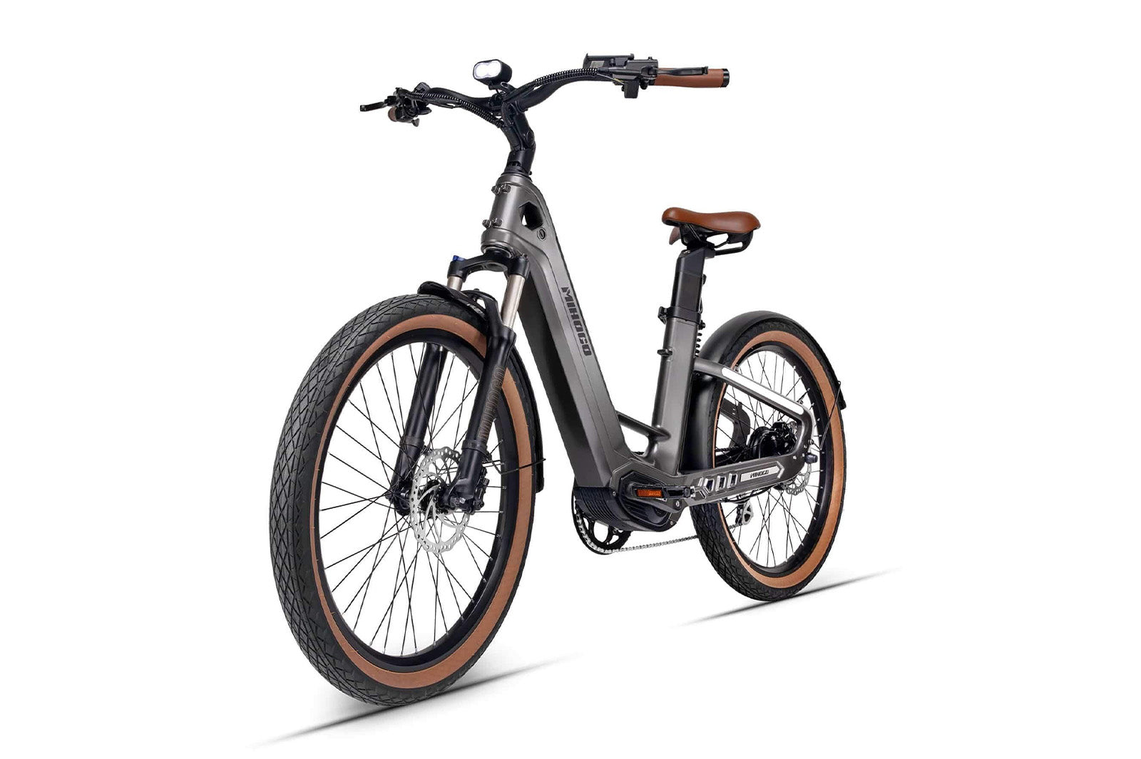 gray Mihogo Air Carbon E-Bike front left view