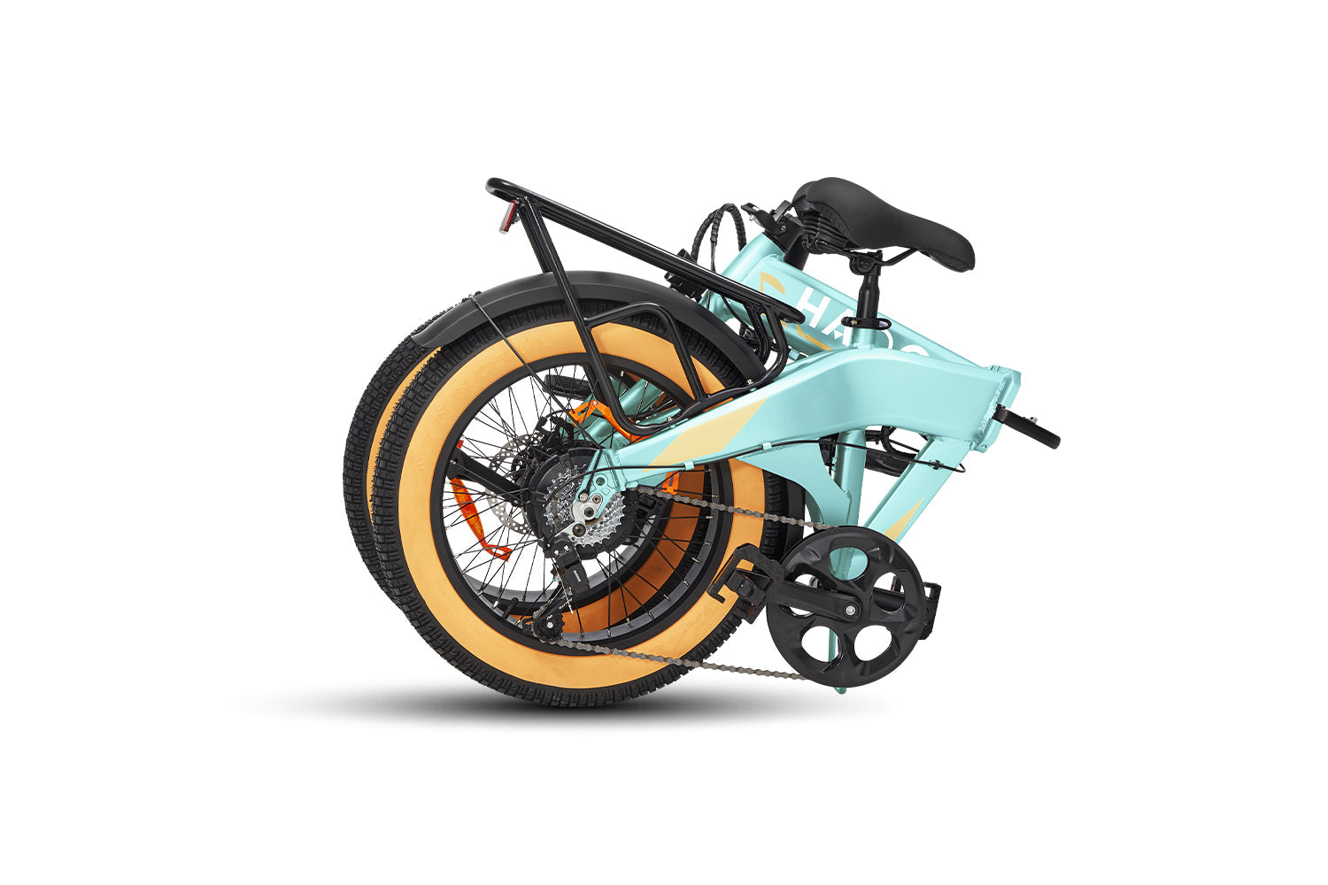 The folded HAOQI Squirrel Folding E-Bike.