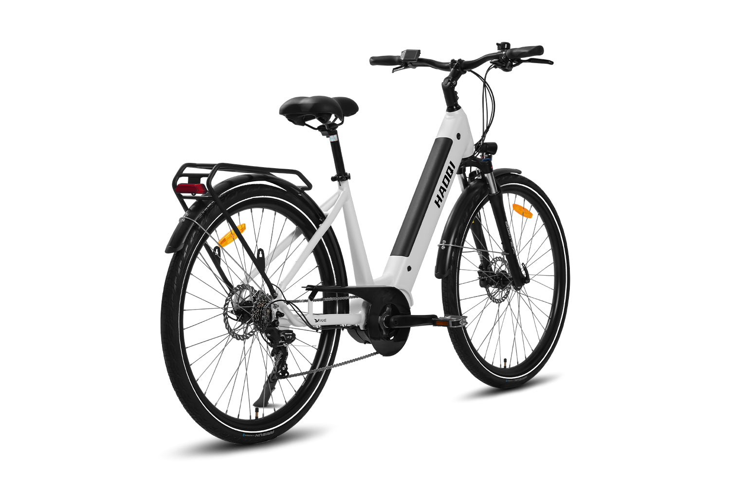 Haoqi weißes Falke-Elektrofahrrad mit Mittelmotor für Damen, Rückansicht